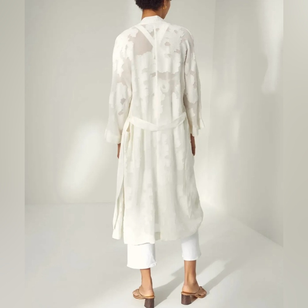 Wilfred Durante Sheer Floral Burnout Kimono Duster Robe Jacket White Long Cardi